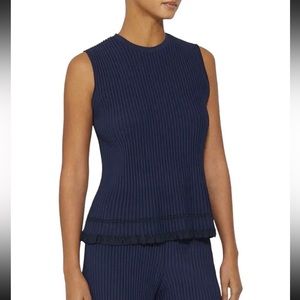 Theory Women's Ottoman Ribbed Sleeveless Top (Blue Midnight, Large)